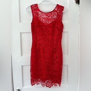 Red Lace Cocktail Dress with Open Back